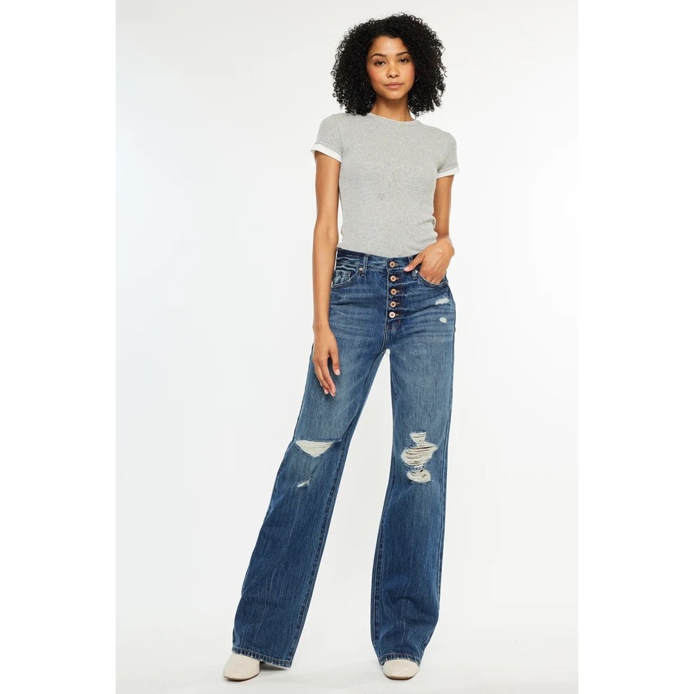 KanCan Ariena Ultra High Rise 90's Distressed Straight Leg Jeans Womens Size 31